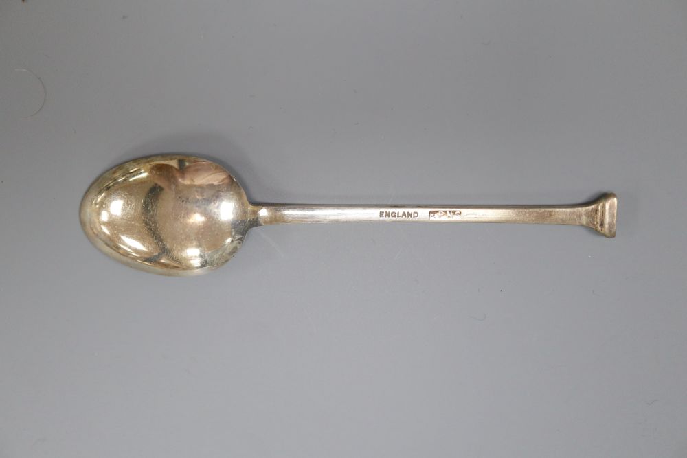 A set of six 1970s silver gilt fox head terminal coffee spoons, 77 grams and a plated set of coffee spoons.
